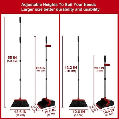 Red Broom and Dustpan Combo Set, 55" Long Handle Broom - color: Red, size: Large