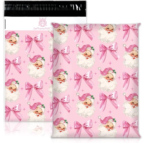 JarThenaAMCS 100Pcs Christmas Poly Mailers 10 x 13 Inch Pink Santa Claus Bow Coquette Envelope Mailers Xmas Self-Sealing Plastic Packaging Mailing Bags For Small Business Clothing - style: Pink Santa