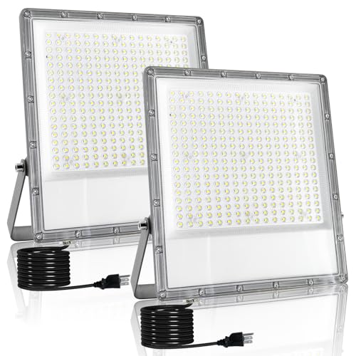 2 Pack 300W LED Flood Light Outdoor, Exterior Flood Lights, Outdoor Flood Lights, Plug in Flood Light, for Yard, Garden, Playground, Lawn, Garages,Basketball Court, Stadium - size: 300W*2
