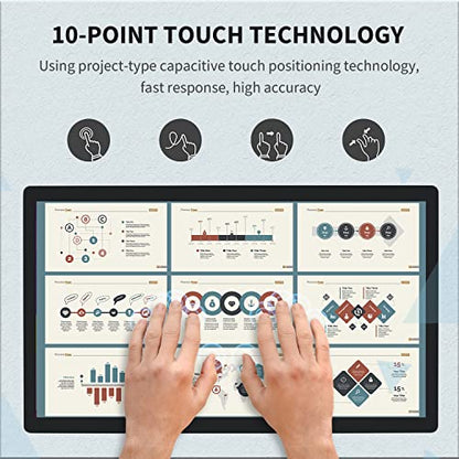 23.8 inch Capacitive Multi-Touch Screen Industrial Monitor, 16:9 Display 1920 x 1080P, Built-in Speakers, VGA, DVI & HD-MI Monitor for PC, POS, Small Business, Restaurant - size: 23.8-inch