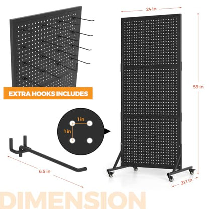 1 Pack 2x5ft Metal Pegboard Display Stand w/Wheels & 30 Hooks - color: Set 1