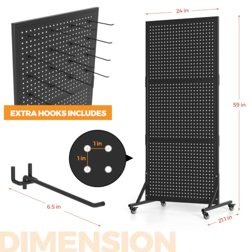 2 Pack 2x5ft Metal Pegboard Display Stand w/ Wheels & 60 Hooks - color: Set 2