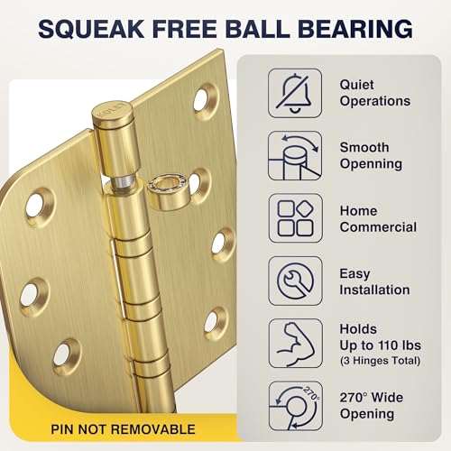 KOLET 4 Inch Gold Ball Bearing Door Hinges Square and 5/8'' Radius 12 Pack - color: Gold, size: 12 Packs