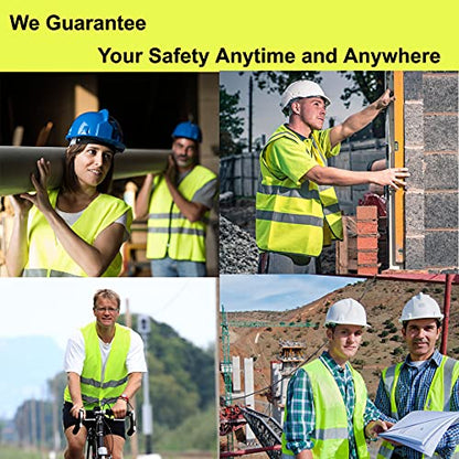 Safety Vests 10 Pack - Yellow Reflective High Visibility Construction ANSI Class 2 Work Vest for Men,Woman,Hi Vis Vest Mesh and Neon Silver Strip - color: Yellow