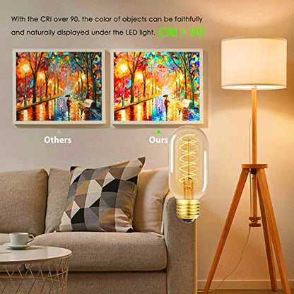 Vintage LED Spiral Filament Bulb T14, E26 Base, 4W Equivalent, 40W Warm White, 2200K, Dimmable, AC120V, 400LM, Amber Glass, Pack of 4 - style: 4.33in(110mm)