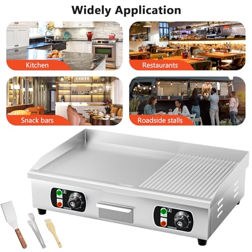 29" Commercial Electric Countertop Griddle,110V 3000W Flat Top Grill Hot Plate BBQ,Adjustable Thermostatic Control 122°F-572°F,Stainless Steel Restaurant Grill for Kitchen(NO PLUG)