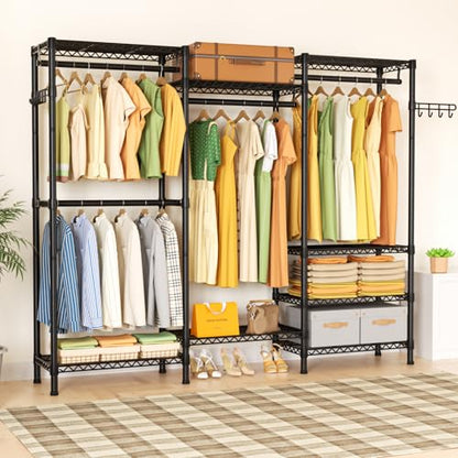 Golpart Heavy Duty Clothes Rack Metal Wardrobe with Adjustable Wire Shelves - color: Black, size: 15.75"D x 56.6"W x 76.8"H
