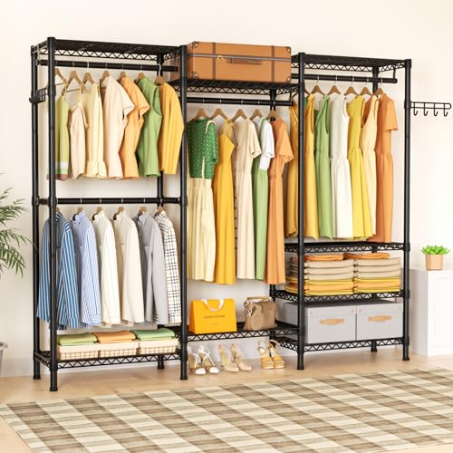 Golpart Heavy Duty Clothes Rack Metal Wardrobe with Adjustable Wire Shelves - color: Black, size: 15.75"D x 56.6"W x 76.8"H