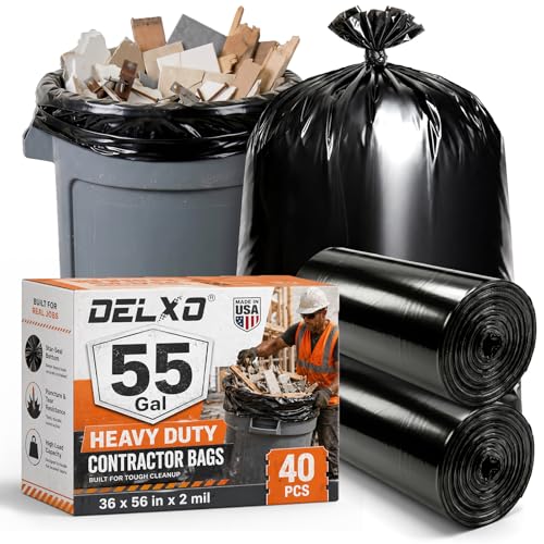Delxo 55-60 Gallon Contractor Garbage Bags, 40 Count, 36” x 56” Trash Bags - color: 55Gal