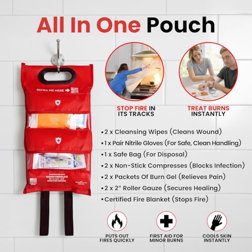 Prepared Hero 2-in-1 Fire Blanket & Burn Gel First Aid Kit, 1076F