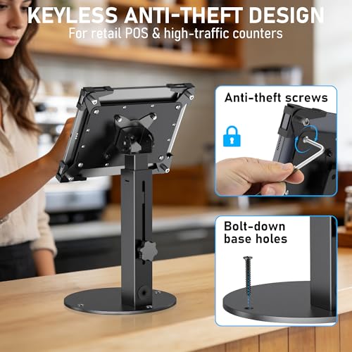 Secure Desk Tablet Kiosk Stand for 10"-14" iPad Pro Air and Samsung Tablets - color: Black