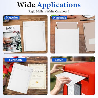 Packbabol 100 Pack White Rigid Mailers, 9"x12" Self Seal Document Mailer Stay Flat Cardboard Mailers Shipping Envelopes for Mailing Semi-Rigid and CD,Photos，Document - size: White 9"x12"-100Pc