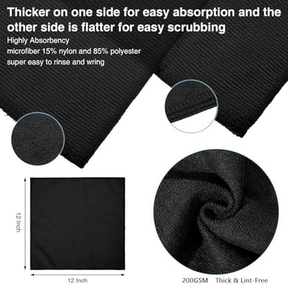 Macarrie 200 Microfiber Cleaning Cloths, 12 x 12 in, 200 GSM, Black - color: Black
