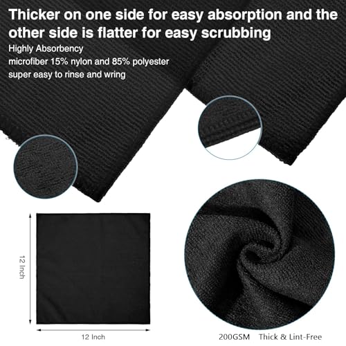 Macarrie 200 Microfiber Cleaning Cloths, 12 x 12 in, 200 GSM, Black - color: Black