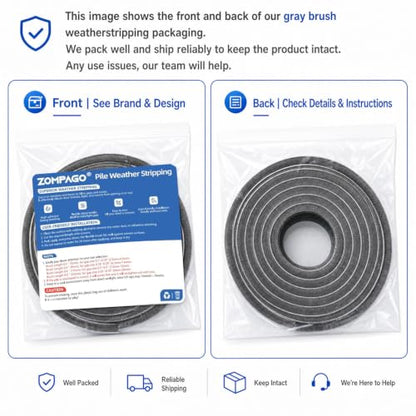 ZOMPAGO Brush Weather Stripping Door Window Sealing,0.6 in x0.4 x 32.8 FT - size: 1 Roll, 0.6 in x 0.4 in x 32.8 FT, Grey
