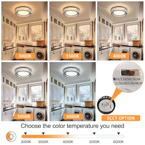 15 Inch LED Dimmable Crystal Flush Mount Ceiling Light Fixture - color: Brushed Black, size: 15 Inch