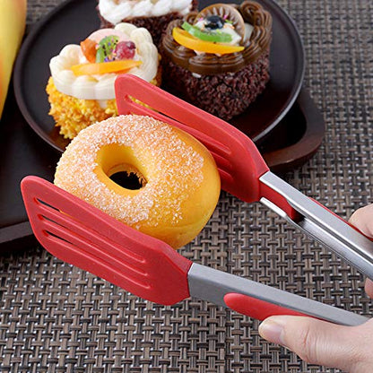 Cooking Tongs 9" and 12" Stainless Steel Kitchen Silicone Serving Tongs - color: Red, size: 9 & 12 inch