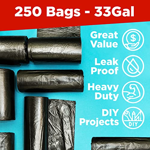 ToughBag 33 Gallon Trash Bags, 250 Count, Black - size: 250 Count (Pack of 1)
