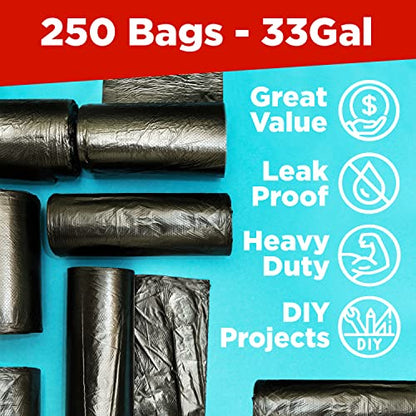 ToughBag 33 Gallon Trash Bags, 250 Count, Black - size: 250 Count (Pack of 1)