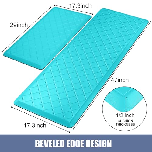Cushioned Kitchen Mat 2 PCS, Anti Fatigue Kitchen Rugs, Heavy Duty Non-Skid, Ergonomic Comfort Foam Kitchen Floor Mat for Home, Office, Sink, Laundry, Teal - color: Teal