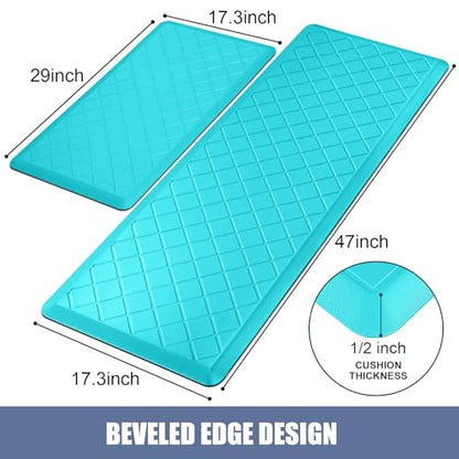 Cushioned Kitchen Mat 2 PCS, Anti Fatigue Kitchen Rugs, Heavy Duty Non-Skid, Ergonomic Comfort Foam Kitchen Floor Mat for Home, Office, Sink, Laundry, Teal - color: Teal