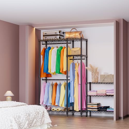 IZEUK Heavy Duty Garment Rack Wire Clothes Rack for Hanging Clothes (Black, 3 composition, 15.7" D x 43.3" W x 76.5" H) - color: Black, size: 2 Composition, 15.7"D x 43.3"W x 76.5"H
