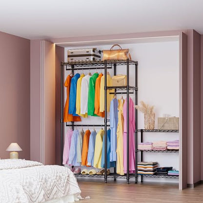 IZEUK Heavy Duty Garment Rack Wire Clothes Rack for Hanging Clothes (Black, 3 composition, 15.7" D x 43.3" W x 76.5" H) - color: Black, size: 2 Composition, 15.7"D x 43.3"W x 76.5"H