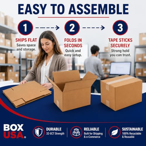 BOX USA Small Boxes Holds 65lbs, 12x8x8 25-Pk for Shipping & Packing