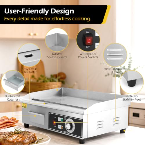 Dyna-Living Electric Griddle 22''Flat Top Grill Commercial Teppanyaki Grill - color: Silver Panel
