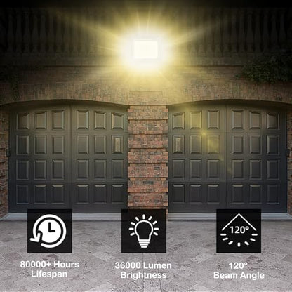 2 Pack 300W Warm White Led Flood Lights Outdoor,3000K Super Bright 36000LM Security Lights with Plug,Exterior IP66 Waterproof FloodLight for Yard, Garden, Playground, Stadium - size: 300w_2pack