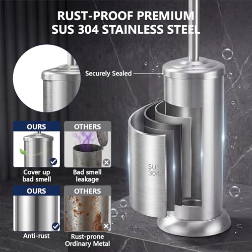Stainless Steel Toilet Bowl Brush and Holder Set for Bathroom Long Handle - color: Brushed Nickel