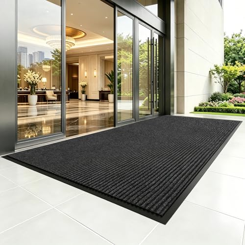 TANYOYO 2' X 4' Ft Commercial Heavy Duty Indoor Outdoor Door Mat, Non-Slip Rubber Backing Dirt Trapper Entryway Floor Mat, Carpet Runner for Garage Patio Mudroom Office Business High Traffic, Black - color: Black, size: 2' x 4' (Rectangular)