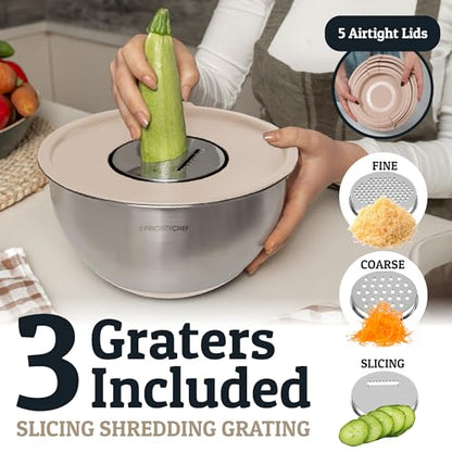 28pc Stainless Steel Mixing Bowls with Lids Set, 1.5-5 Qt, Khaki - color: Utensils - Khaki