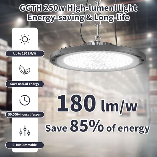 6 Pack UFO LED High Bay Light 0-10V Dimmable 250W 45000LM 5000K - size: 250W