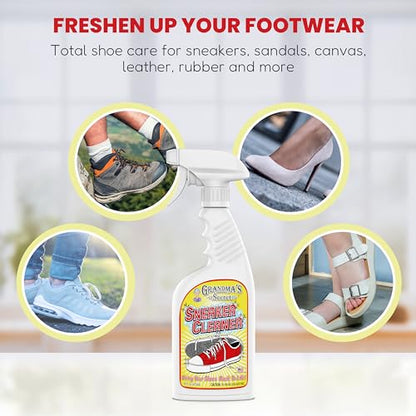 Grandma's Secret Shoe Cleaner - Stain Remover Spray for Rubber, Canvas and Leather - Removes Dirt, Grime and Grass - Sneakers Cleaner for Outdoor Shoes, Slippers and Moccasins 16 oz - size: 16.00 Fl Oz (Pack of 1), style: Sneaker Cleaner
