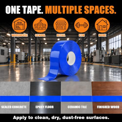 Floor Marking Tape, 1.1mm Extra Thick, Blue, 2 Inch x 100FT - color: Blue