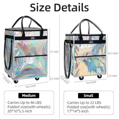Medium Phantom White Reusable Grocery Bag on Wheels, Folding Rolling Tote - color: Phantom White, size: Medium