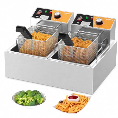 Electric Deep Fryer 20L/21QT Stainless Steel Large Capacity Commercial Fryer with Basket, 3400W 110V Countertop Deep Fryer for Home Kitchen and Restaurant Use withTemperature Control - size: R-82S