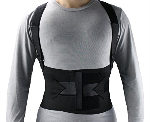 ObboMed® MB-2845NL Industrial Back, Lumbar Abdominal Support Wrap Belt Brace with 4 Metal Stays Splints, extra double side straps adjustable for heavy lifting loading worker porter (L: 41 – 45 inches) - size: L: 41 – 45 inches