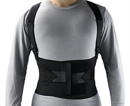 ObboMed® MB-2845NL Industrial Back, Lumbar Abdominal Support Wrap Belt Brace with 4 Metal Stays Splints, extra double side straps adjustable for heavy lifting loading worker porter (L: 41 – 45 inches) - size: L: 41 – 45 inches