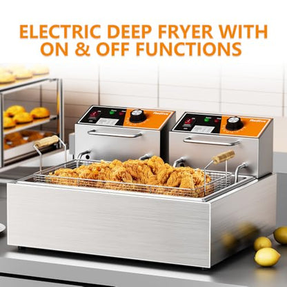 Electric Deep Fryer 3400W Hot 22.6QT/24L Commercial Deep Fryers with 3 Baskets Countertop Oil Fryer for Restaurant Use and Home Kitchen with One - Touch Switch & Temperature Contro - size: R-83S