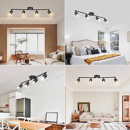 BoostArea LED 4 Light Track Lighting Kit, Black 4 Way Ceiling Spot Lighting, Flexibly Rotatable Light Head for Kitchen, Living Room, Bedroom, Bulb Not Included - color: 4 Light