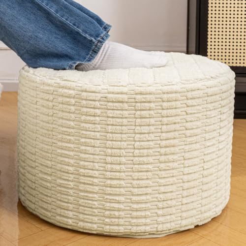 Asuprui Supportive Boucle Pouf Ottoman Foot Rest Elevate Your Living Room Decor with Lightweight Pouf Filler Modern Foam Stuffed Poof Perfect to Rest Your Feet (Ivory, 20x20x14 Inches) - color: Ivory, size: 20"D x 20"W x 14"H