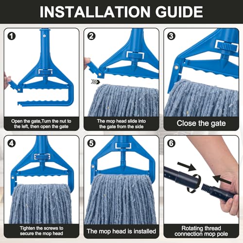 Commercial Industrial Mop with 3 Extra Large Reusable Replacement Head - size: Blue Handle + 3 Mop Head