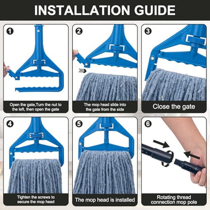 Commercial Industrial Mop with 3 Extra Large Reusable Replacement Head - size: Blue Handle + 3 Mop Head