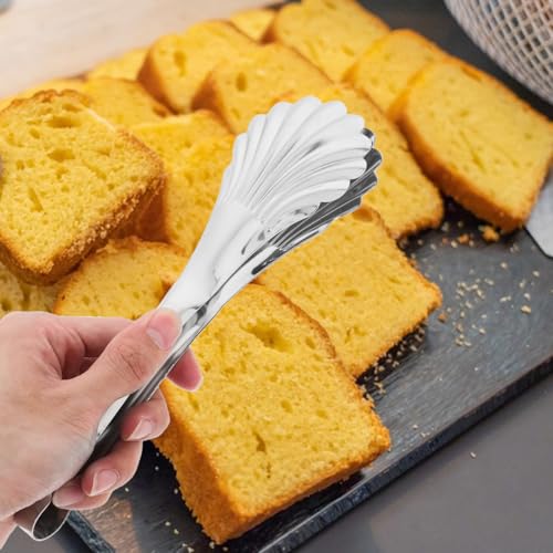 2Pcs Stainless Steel Shell Serving Tongs 8.85In Mini Buffet Tongs for Appetizers Bread and Salads Small Kitchen Utensils