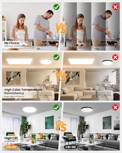 8 Inch Ceiling Light Fixtures, Dimmable 5CCT Ultra Thin Surface Mount Lighting, 15W 1200LM Edge-lit Flat Panel Light for Wet Location, No Flicker, 8 Inch 4Pack Black - color: Black-4 Pack, size: 8 Inch