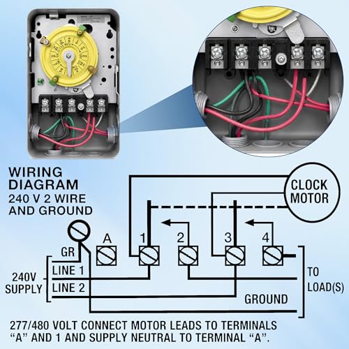T104 Mechanical Timer Switch, Pool Pump Timer, 208-277V 40A DPST