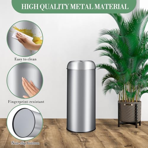 GarveeHome 65L/17 Gal Commercial Trash Can, Round Open Top Waste Bin, Outdoor Trash Bin with Lid, Large Stainless Steel Garbage Can for Office Bedroom Restaurant - style: Round Open
