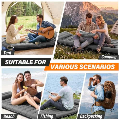 Camping Sleeping Pad, 6 inch Thick Ultralight Camping Mat with Pillow, Built-in Foot Pump Inflatable Sleeping Pads Compact for Camping Backpacking Hiking Traveling Tent,Single,Gray - color: Grey